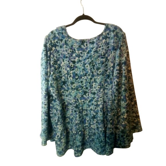 Oak Trellis Womens 3X Blue Floral Long Sleeve V-Neck Tunic Top New - Picture 2 of 16